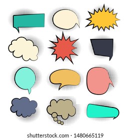 Comic Speech Bubbles Retro Collection. set colored collection with black halftone shadows. Vector illustration, vintage design, pop art style - vector design
