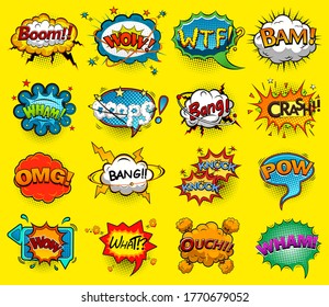 Comic speech bubbles screams, phrases, sounds vector illustration