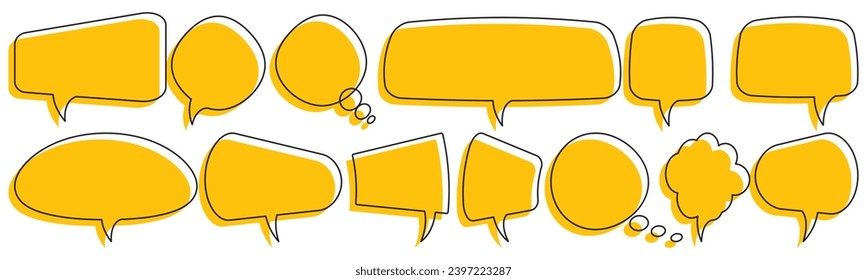 Comic speech bubbles set. Cloud or Talk bubble collection in yellow fill and black outline.
