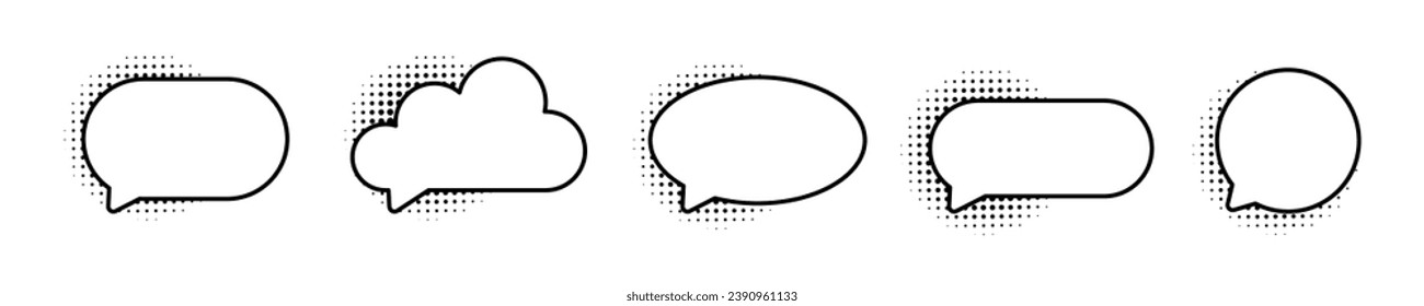 Comic speech bubbles set. Collection of empty comic speech bubbles with halftone shadows. Cartoon stickers.