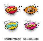 Comic speech bubbles set with different emotions and text Wow, Oh my God, Epic shit, Damn. Vector colorful dynamic cartoon illustrations isolated on white background