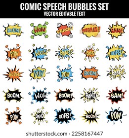Comic speech bubbles set with different emotions and comic bubble speech text Wow, Omg, Hell, Yeah, Damn, Wtf. Vector bright dynamic, playful cartoon illustrations isolated on white background.