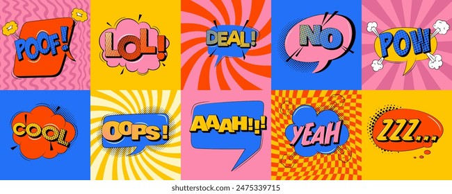 Comic speech bubbles set in trendy pop art style