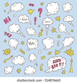 Comic Speech Bubbles, signs and elements - hand drawn doodle set