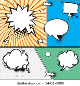 Comic speech bubbles and comic strip background vector illustration