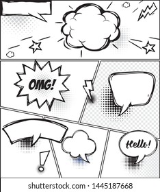 Comic speech bubbles and comic strip background vector illustration