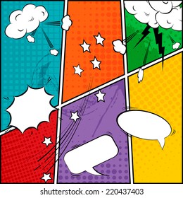 Comic speech bubbles and comic strip background vector illustration