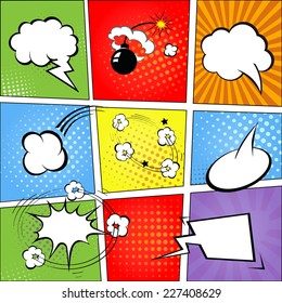 Comic speech bubbles and comic strip background  vector illustration 