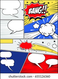 Comic speech bubbles and comic strip background vector illustration