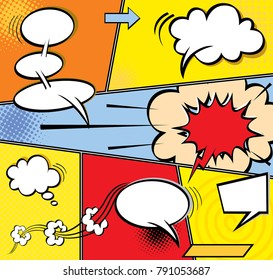 Comic speech bubbles and comic strip background, vector illustration