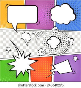 Comic speech bubbles and comic strip on colorful halftone  background vector illustration