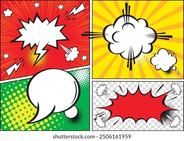 Comic speech bubbles and comic strip . Vector Retro Comic Book Speech Bubbles, Vector Illustration.