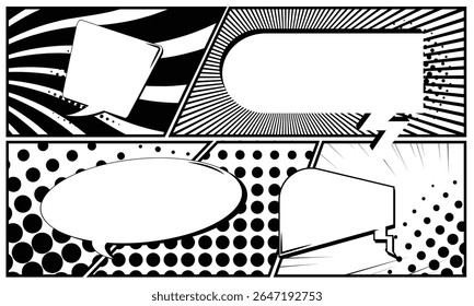Comic speech bubbles and comic strip . Vector Retro Comic Book Speech Bubbles. Vector Ilustration.