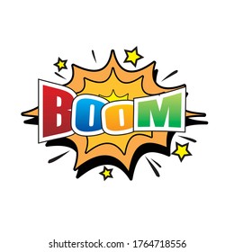 Comic speech bubbles with text Boom. Vector bright dynamic cartoon illustrations isolated on white background.