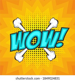 Comic speech bubbles with text Wow. Vector bright dynamic cartoon illustrations isolated on white background.