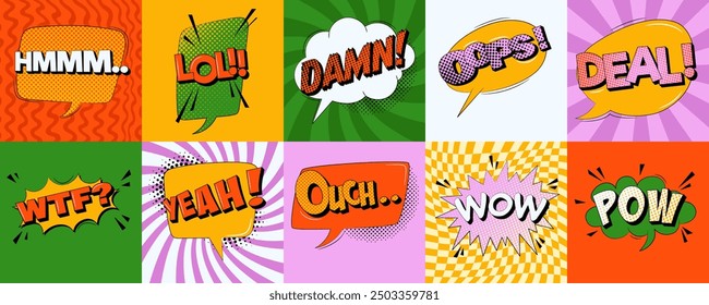 Comic speech bubbles in trendy pop art style