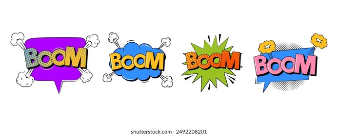 Comic speech bubbles in trendy retro style. BOOM text