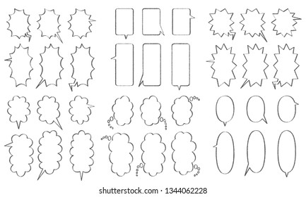 comic speech bubbles for vertical writing  - hand writing style line drawing -