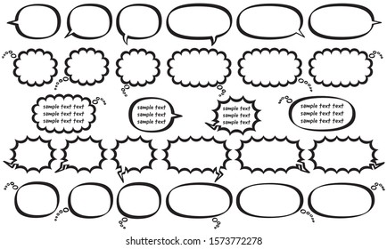 comic speech bubbles for write horizontally created compound shape - calligraphy style line drawing - talk and think and cry