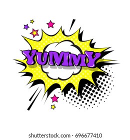 Comic Speech Chat Bubble Pop Art Style Yummy Expression Text Icon Vector Illustration