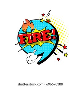 Comic Speech Chat Bubble Pop Art Style Fire Expression Text Icon Vector Illustration