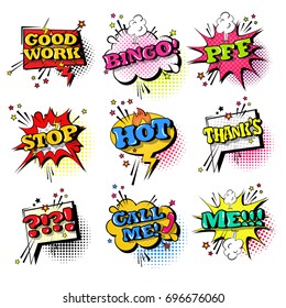 Comic Speech Chat Bubble Set Pop Art Style Sound Expression Text Icons Collection Vector Illustration