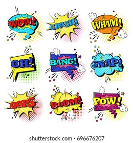 Comic Speech Chat Bubble Set Pop Art Style Sound Expression Text Icons Collection Vector Illustration