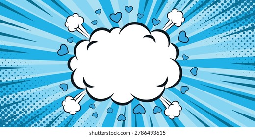 Comic speech cloud illustration featuring pop art explosion background cartoon burst and dynamic action effect for creative design projects
