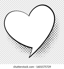 Comic speech heart. Cartoon talking and thought about love bubble. Retro shape vector relations communication concept