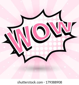 Comic Speech Pink Bubble, Wow, Vector Illustration