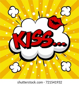 Comic Speech. Pop Art Style Kiss Expression. Text Icon. Vector Illustration.
