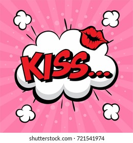 Comic Speech. Pop Art Style Kiss Expression. Text Icon. Vector Illustration.