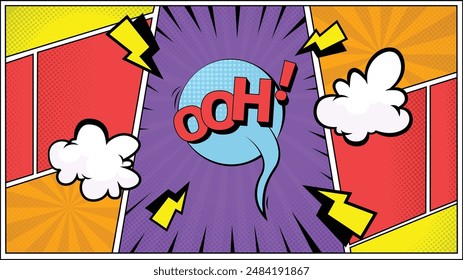 Comic speech text bubble ooh!, Colorful halftone retro pop art background 