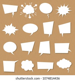 Comic speech white bubble set for your text, information with shadows. Vector cartoon explosions, frames, backgrounds for different emotions isolated on background.