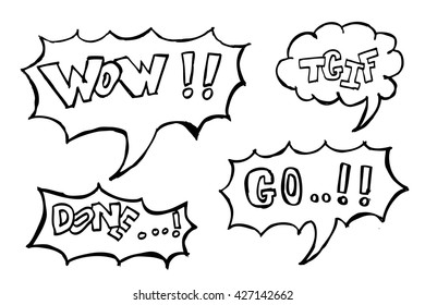 comic speech (wow,TGIF,done,GO)