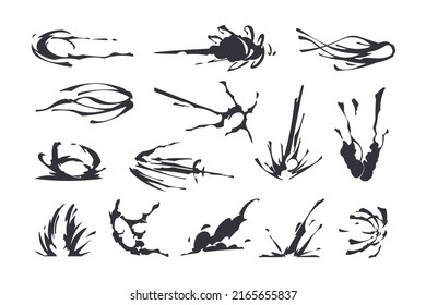 Comic Speed Effect. Cartoon Fight Explosion Smash, Hit, And Impact Game Animation Asset, Jump Run And And Punch Swirl Trace. Vector Dust Puff Clipart Collection. Different Blast And Twirl Traces