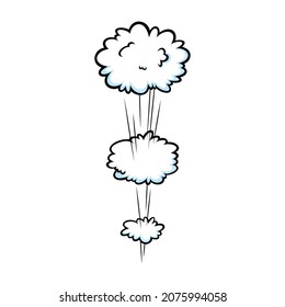 Comic speed effect with clouds. Comic clouds with motion trail lines. Vector illustration isolated in white background