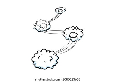 Comic speed effect with clouds. Comic clouds with motion trail lines. Vector illustration isolated in white background