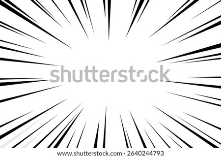  Comic speed line burst with dynamic black rays on white background, manga style motion energy explosion