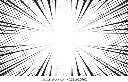 Comic Speed Line With Half Tone. Radial speed on, bubble comic speech, vector. Zoom Line Effect. Comic vector illustration with lines. Pop art pattern and zoom effect. Speed line fast