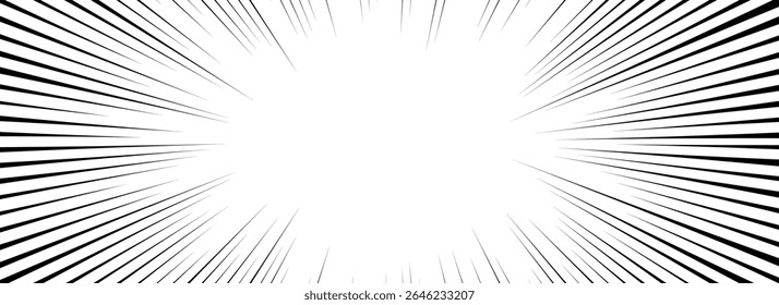 Comic speed lines background. Cartoon book explosion background. Superhero radial line pattern frame. Manga or anime sunburst wallpaper. Vector impact backdrop. Pop art flash beams or rays effect