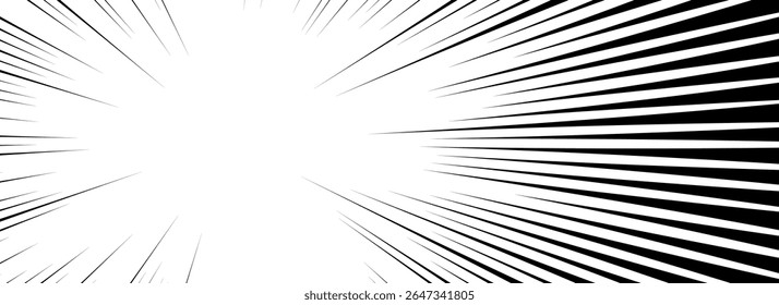 Plano de fundo das linhas de velocidade em quadrinhos. Fundo de explosão de livro de desenhos animados. Quadro de padrão de linha radial de super-herói. Papel de parede sunburst de mangá ou anime. Pop art flash beams ou efeito de raios. Tela de fundo de impacto vetorial