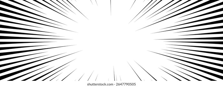 Plano de fundo das linhas de velocidade em quadrinhos. Fundo de explosão de livro de desenhos animados. Quadro de padrão de linha radial de super-herói. Fundo de impacto vetorial. Pop art flash beams ou efeito de raios. Papel de parede sunburst de mangá ou anime.