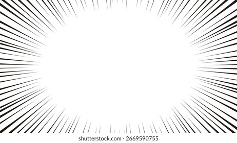 Plano de Fundo das Linhas de Velocidade em Quadrinhos - Efeito de Intermitência Radial Desenhado à Mão em Estilo Vetor Preto e Branco
