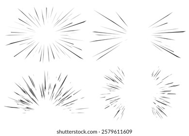 Comic speed lines. Radial manga burst. Vector cartoon action and motion rays. Boom effect with perspective. Explosion roar and scream stripes on white background