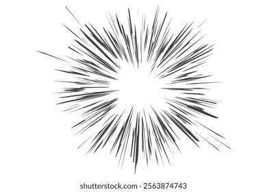 Comic speed lines. Vector radial manga burst with action rays. Explosion for anime book. Boom effect, blast and scream abstract sparks. Superhero background