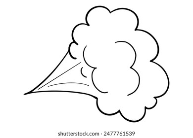 Comic speed motion effect, clouds way, trail set fast wind swirl, puff poof elements isolated on white background. Blow explosion