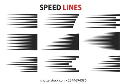Comic speed motion lines collection. Set of traffic signs. Technology logo. Design element. Abstract geometric shape. Vector illustration