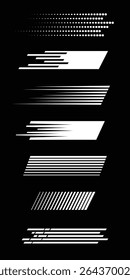Comic speed motion lines. Horizontal fast motion lines for comic books. Action effect with speed lines set. Captivating, dynamic manga motion effects illustrated with comic-style speed lines