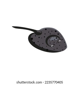 Comic spotted black stingray flat vector illustration. Cute fish cartoon character with eyes, manta ray, adorable sea creature isolated on white background. Animals, wildlife, nature concept